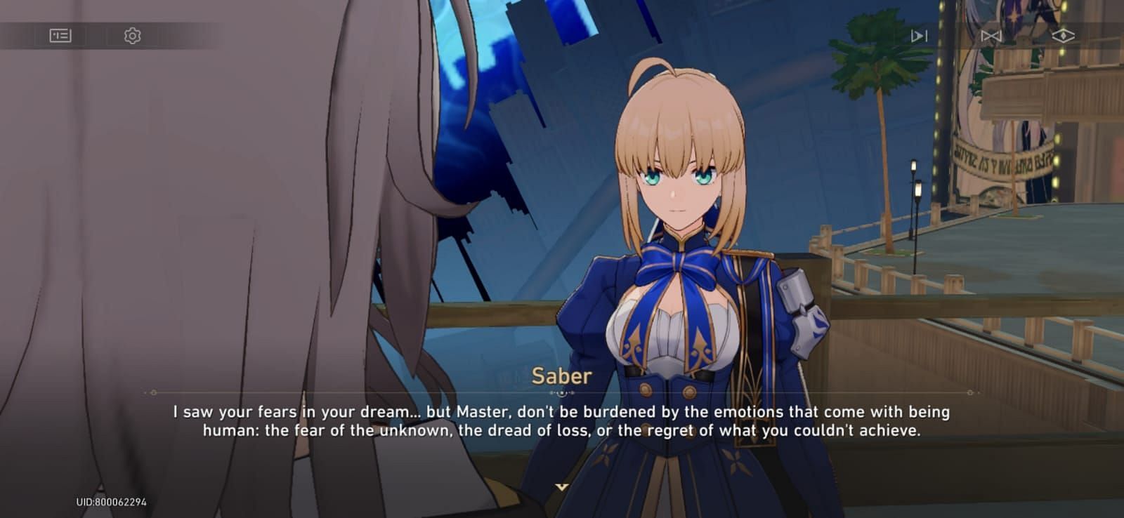 Saber's farewell to the Trailblazer (Image via HoYoverse)